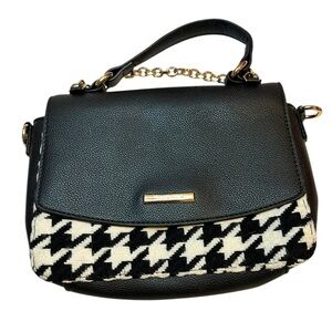 Anne Klein Top Handle Satchel W/Swag Chain, Black-White Houndstooth w/Black